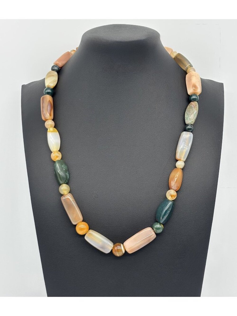 Beggar's Bead Necklace Polished Semi-Precious Stones, With Sterling Silver Clasp